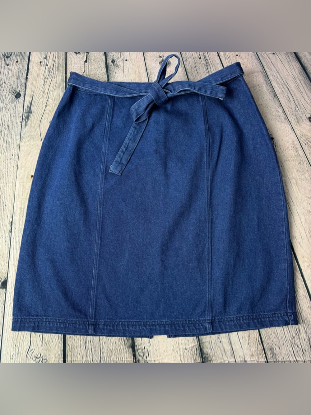 Vintage 90s Y2K Route 21 Denim Waist Tie A-Line Skirt 100% Cotton Size 17/18